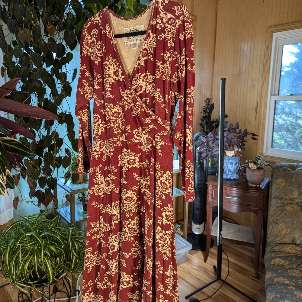 Effie's Heart burgundy floral dress, 2X